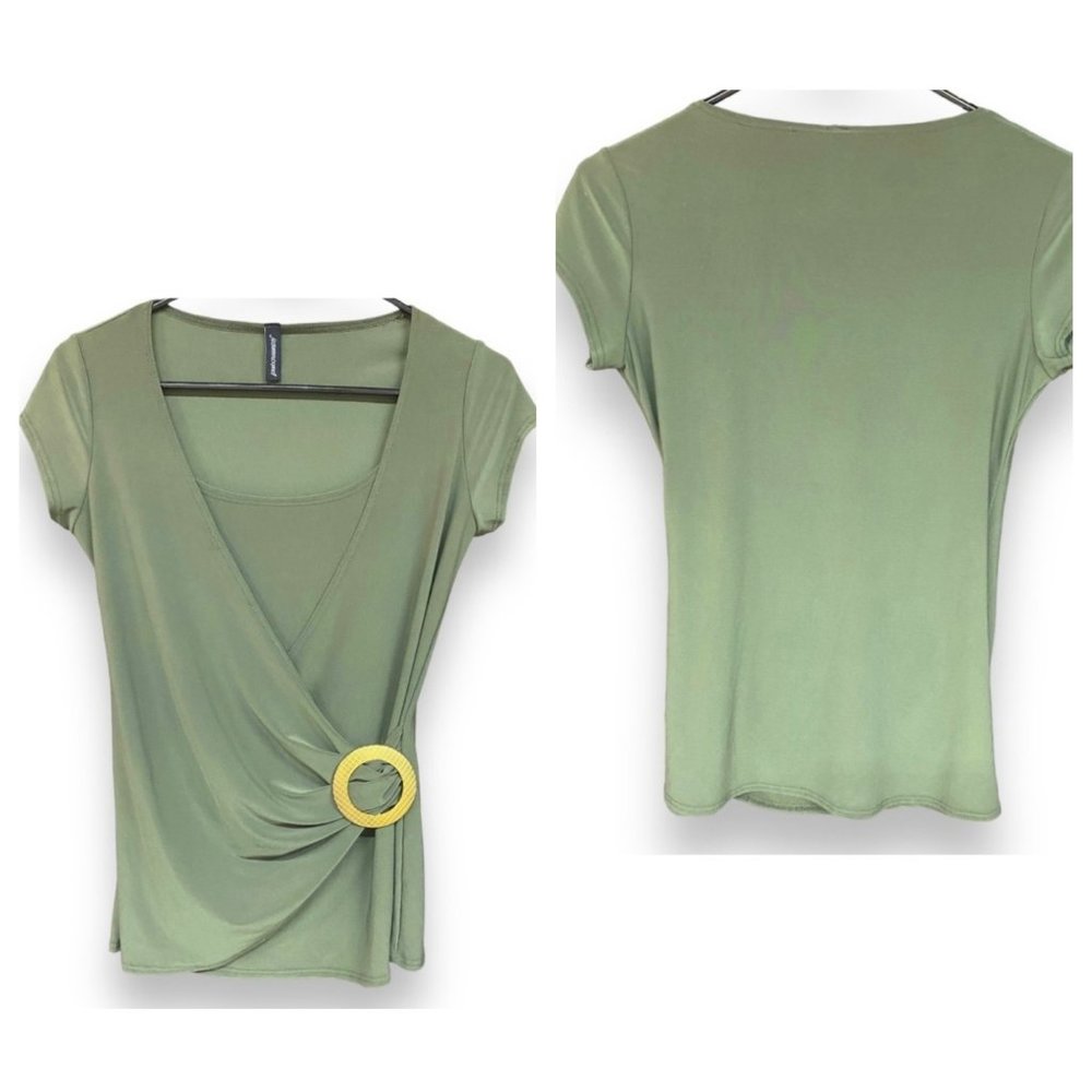 Jason Maxwell Green Short Sleeve Faux Wrap Summer Casual Stylish Top SZ Small